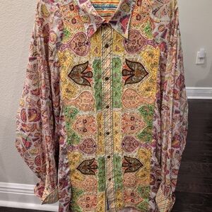 Gorgeous Robert Graham Colorful Paisley Button-Up With Elaborate Embroidery